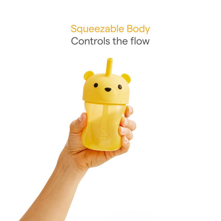 Munchkin Gentle Transition Honey Bear Straw Cup for Babies and Toddlers 6 Months and Up, Squeezable Sippy Bottle for Easy Drinking, 9 Ounce, Yellow