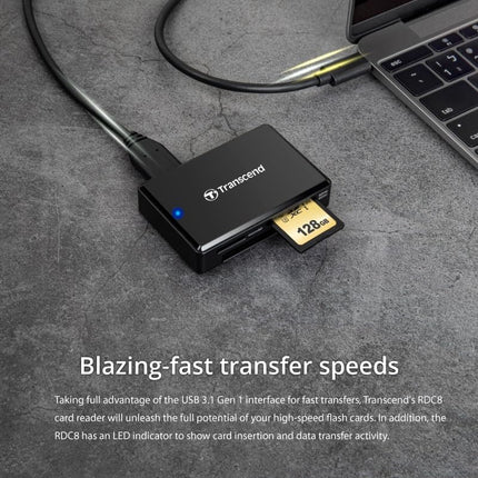 Transcend RDC8 USB 3.1 Gen 1 (USB 5Gbps) SD & microSD & CompactFlash Card Reader, with micro USB to USB Type C Cable, TS-RDC8K2