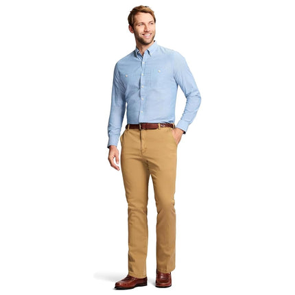 Izod Men's Saltwater Stretch Flat Front Straight Fit Chino Pant Casual, Cognac, 34W x 30L