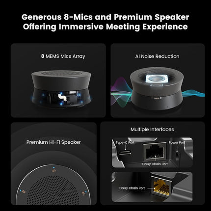 NEARITY A20S Conference Speaker and Microphone, USB Speakerphone w/8 Mics, 16ft Voice Pickup, AI 2.0 Noise Cancelling, USB Speakermic with Daisy Chain, Works with Microsoft/Teams/Google Meet
