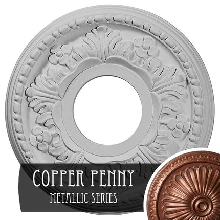 11 7/8"OD x 3 5/8"ID x 7/8"P Helene Ceiling Medallion (Fits Canopies up to 5 1/4"), Hand-Painted Copper Penny