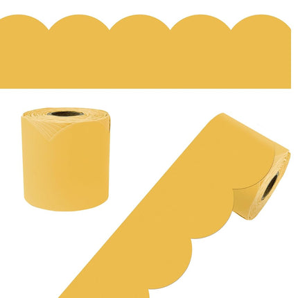 Carson Dellosa 65Ft of Goldenrod Yellow Green Bulletin Board Borders, 1 Roll of Mango Scalloped Trim for Rolling Whiteboard, Cork and Posterboard, Party, Office Decorations, and Classroom Decor