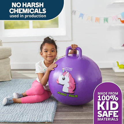 Flybar Hopper Ball for Kids, Inflatable Bouncy Ride-On Ball w/Handle for Indoor & Outdoor Active Play, Includes Pump, Jump Toy for Boys & Girls, Supports Up to 185 lbs, Ages 6+, 22-Inch, Medium