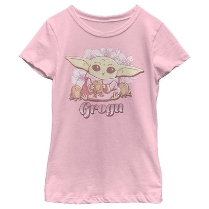 STAR WARS Mandalorian Grogu Cute Girl's Solid Crew Tee, Light Pink, X-Large