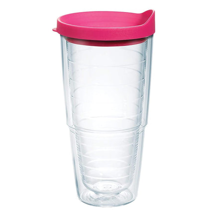 Tervis Clear & Colorful Lidded Made in USA Double Walled Insulated Tumbler Travel Cup Keeps Drinks Cold & Hot, 24oz, Fuchsia Lid
