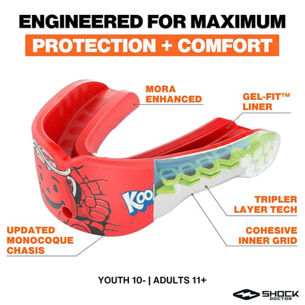 Shock Doctor Gel Max Power Mouth Guard, Flavored Sports Mouthguard for Football, Lacrosse, Hockey, Basketball, Flavored Mouth Guard, Youth & Adult, Youth, Kool-Aid Cherry