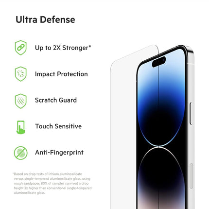 Belkin UltraGlass iPhone 14 Pro Max Screen Protector, AntiMicrobial-Treated, Easy Bubble Free Application with Included Installation Guide Tray, 9H Hardness Tested