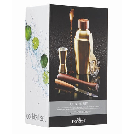 BarCraft Cocktail Set 450ML 6pc Brass Gift Boxed