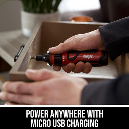 SKIL Rechargeable 4V Cordless Screwdriver with Circuit Sensor Technology Includes 45pcs Bit Set, USB Charging Cable, Carrying Case - SD561204