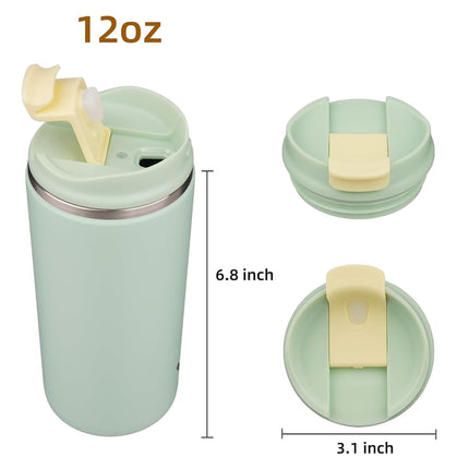 Konokyo Tumbler with Lid, 12 oz Travel Coffee Mug Double Wall Vacuum Stainless Steel Thermal Metal Cup Insulated Water Bottle,Macaron Green