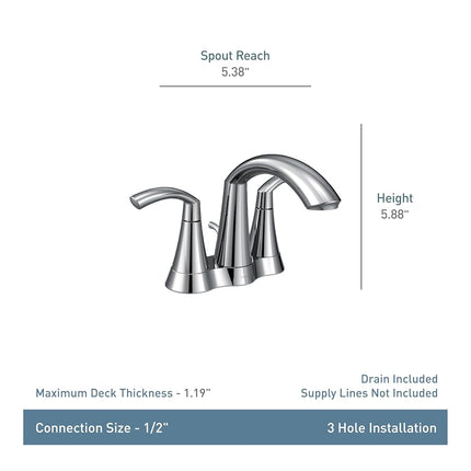 Moen 6172BL Glyde Grifo de Baño Centerset de Arco Alto de Dos Manijas, Negro Mate