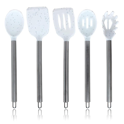 COOK WITH COLOR Silicone Cooking Utensils, 5 Pc Kitchen Utensil Set, Easy to Clean Silicone Kitchen Utensils, Cooking Utensils for Nonstick Cookware, Kitchen Gadgets Set (White Speckled)