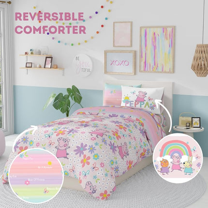 Franco Peppa Pig Kids Bedding Super Soft Comforter and Sheet Set with Sham, 5 Piece Twin Size, (Officially Licensed Product)