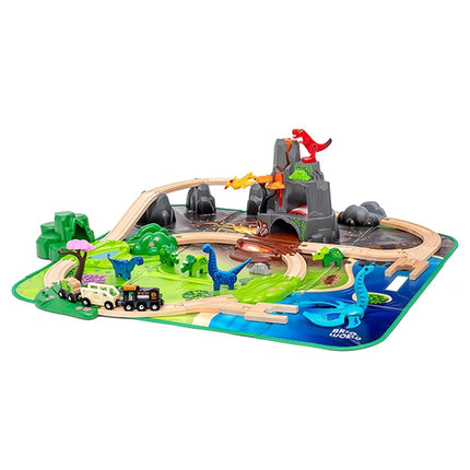 BRIO World Deluxe Dinosaur Train Set for Kids, 45 Piece Wooden Railway Playset with Dinosaurs and Volcano, Ages 3 Years and Up