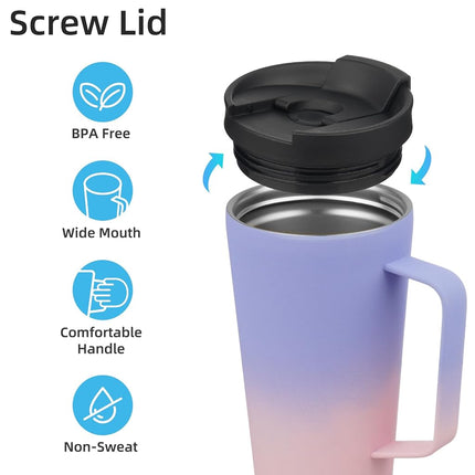 Konokyo Insulated Tumbler with Handle and Straw, 18 OZ Travel Coffee Mug Stainless Steel Cup Metal Water Bottle,Pastel Sunset