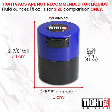Tightpac America Minivac 1-Ounce Vacuum Sealed Dry Goods Storage Container, Black Body/Dark Blue Cap (TV1-SDB)