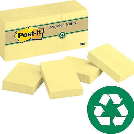Post-it Greener Notes Canary Yellow 34.9mm x 47.6mm 653 RP (Pack of 12)