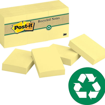 Post-it Greener Notes Canary Yellow 34.9mm x 47.6mm 653 RP (Pack of 12)