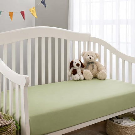Sábana bajera de punto de jersey de algodón 100 % natural Supreme de American Baby Company para cunas estándar y colchones para niños pequeños, apio, suave y transpirable, para niños y niñas, 28 x 52 pulgadas