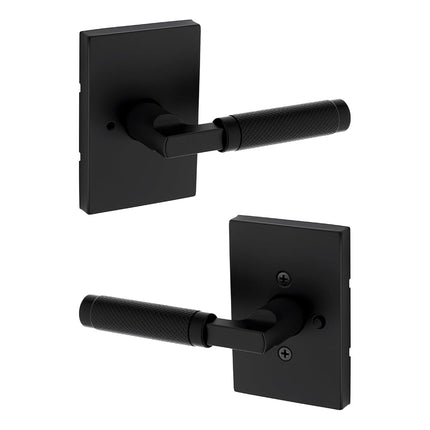 Kwikset Prava Interior Privacy Door Handle with Lock, Door Lever for Bathroom and Bedroom, Matte Black, Reversible Keyless Push Button Lock Door Lever, with Microban Protection