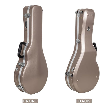 Crossrock F-Style Mandolin Case | ABS Molded Hardshell with Security Lock, Metal Feet, and Detachable Straps-Champagne (CRA862MFCH)