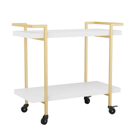 MARTHA STEWART Liam 2-Tier Mobile Office Storage and Printer Cart in White with Polished Brass Frame
