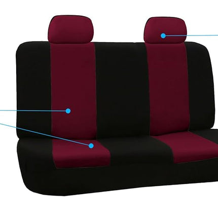 FH Group Flat Cloth Seat Covers Front Seat and Solid Rear Bench Full Set with Gift - Universal Fit for Cars, Trucks & SUVs (Burgundy)