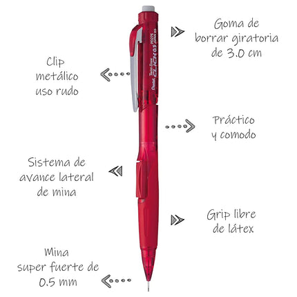 Pentel Twist Erase Click Mechanical Pencil 0.5 mm (Pack of 12 red