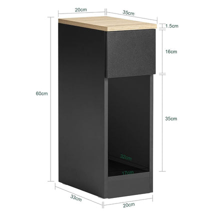 SoBuy Slim Bedside Table 20cm Wide with Drawer & Open Shelf for Bedroom