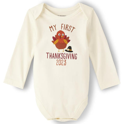 The Children's Place - Unisex long sleeve bodysuit for babies and babies, My first day of Thanksgiving, 6-9 Months