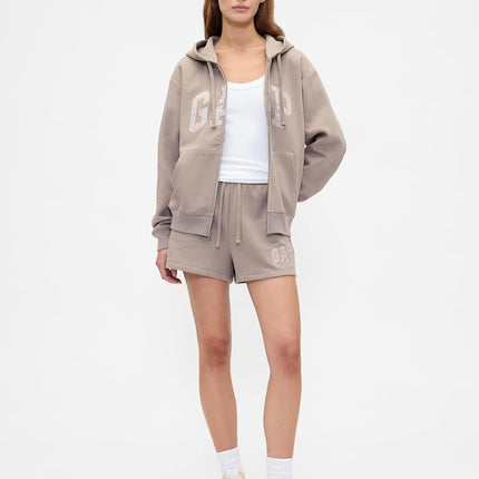 GAP Women's Logo Hoodie Hooded Full Zip Sweatshirt, Medium Cool Brown, XL
