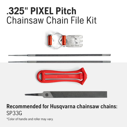 Husqvarna X-Cut SP33G Chainsaw File Kit for .325-Inch Pixel Chainsaw Chains, Sharpening Kit Includes Handle, Combination Guide, Flat and Round Files