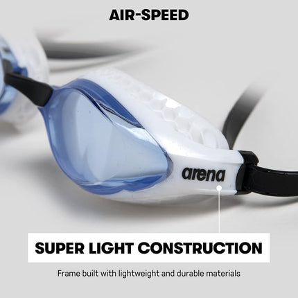 arena Air-Speed Unisex Adult Race Swimming Goggles, Standard Pool Goggles with Wide Anti-Fog Lenses, UV Protection, 3 Interchangeable Nose Bridges, Air Seals