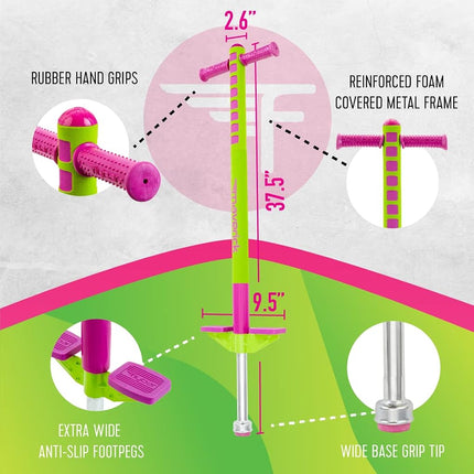 Flybar Maverick Pogo Stick for Kids Ages 5+, 40 to 80 Pounds, Perfect for Beginners, Easy Grip Handles, Anti-Slip Pegs, Outdoor Jumper Toys for Boys & Girls, Outside Toys for Kids