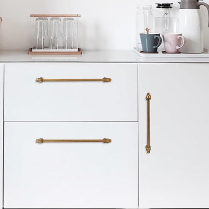 POVEFONK 6 Pack 10 inch(254mm) Antique Brass Kitchen Cabinet Handles Cabinet Pulls Vintage Drawer Pulls Aged Gold Bronze Cabinet Hardware Kitchen Handles