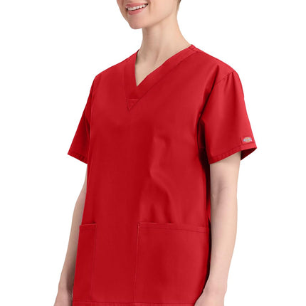 Uniforme médico Dickies EDS Signature para mujer, camiseta con cuello en V para mujer de popelina cepillada suave 86706, rojo, 4XL Plus