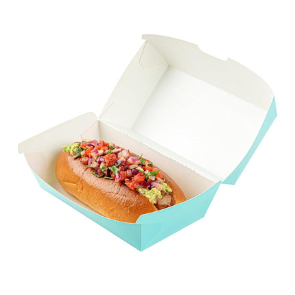 Restaurantware-Bio Tek 6.7 x 3.5 x 3.5 Inch Clamshell Food Containers, 100 Disposable Sandwich Containers - Hinged Lid, Tab-Lock Closure, Turquoise Paper Hot Dog Containers, Durable, Greaseproof