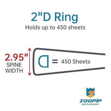 ZOOPIP Fireproof 3 Ring Binder with Zipper, 2 Inch D Rings Hold up 450 Sheets of 8.5" x 11" (A4), Compatible with Clear Page Protectors, Built-in net and Pen Holder (1 Pcs, Black, 2")