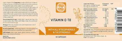Kala Health Unique Formula with All 8 Tocopherols and Tocotrienols Vitamin E – Contains no PAH’s, Heavy Metals, Contaminants or Preservatives - Certified Sustainable - Hair, Scars and Skin (60)