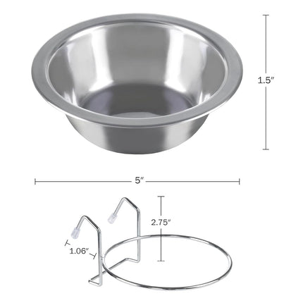 Set of 2 Stainless-Steel Dog Bowls - Cage, Kennel, and Crate Dog Bowls Hanging for Food and Water - 8oz Each and Dishwasher Safe by Petmaker