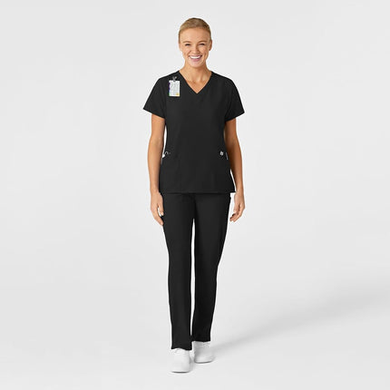 WonderWink 6155ABLACXL W123 Women's Stylized V-Neck Top, Black, Standard-XL Size