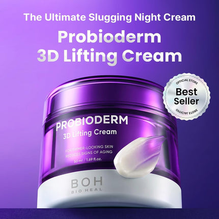 BIOHEAL BOH Probioderm 3D Lifting Cream 1.7 fl oz | Advanced Korean Anti-Aging Probiotics Facial Night Cream Moisturizer with 17-Peptide Complex & Patented Probioderm for Wrinkles on Face and Neck