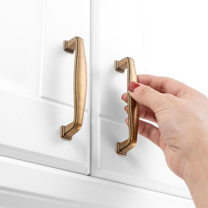 KOOFIZO Square Foot Cabinet Arch Pull - Antique Brass Furniture Handle, 3.8 Inch/96mm Screw Spacing, 10-Pack for Kitchen Cupboard Door, Bedroom Dresser Drawer, Bathroom Furniture Hardware