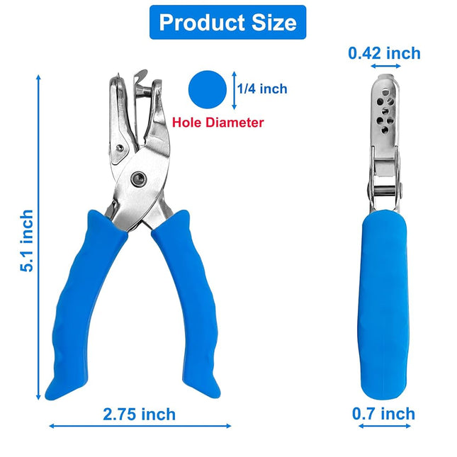 Single Hole Punch 1/4” Hole Puncher for Crafts, One Hole Paper Punch with Blue Soft Grip Handle, Small Hole Punch for Kids and Adults, Handheld Circle Punch for Paper Crafts in Home, Office, Classroom