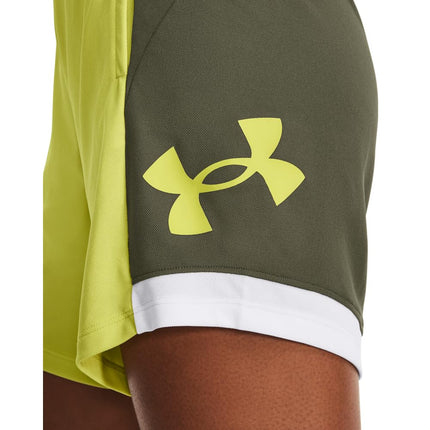 Short de basket Under Armour Baseline 6" pour femme, (743) Jaune Citron/Vert Olive Marine/Jaune Citron, XL