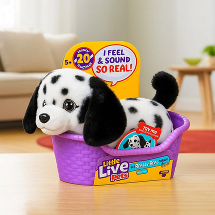 Little Live Pets My Really Real Puppy Minis- Pepper the Dalmatian| Interactive Puppy with 20+ Sounds & Reactions- Includes Basket for Display. Fun & Adorable Gift for Kids (11cm/4.3in Tall)