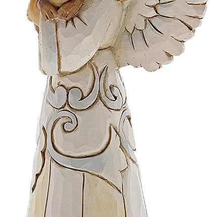 Enesco Jim Shore Heartwood Creek White Woodland Farmhouse Angel with Dog Figurine, 5.2 Inch, Multicolor