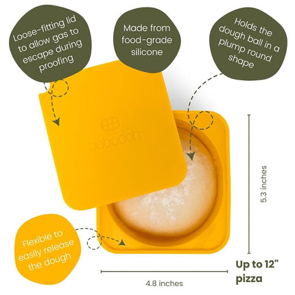 Babadoh Pizza Dough Proofing Silicone Containers with Lids | Set of 6 Pizza-Making Accessories | Multi Yellow (2 Dough, 2 Olive, 2 Yellow) | Original Size (Make 12" Pizzas)