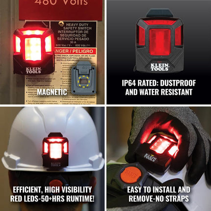 Lámpara de seguridad LED recargable con imán, 4 modos, se monta en cascos de protección Klein y cascos de seguridad, luz roja Klein Tools 56063