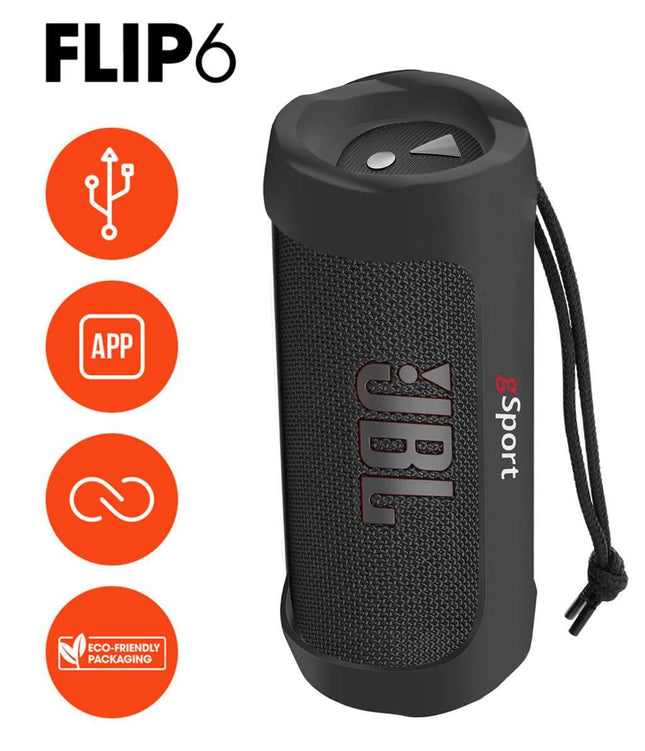 JBL FLIP 6 Altavoz portátil resistente al agua con funda de silicona gSport (Negro)